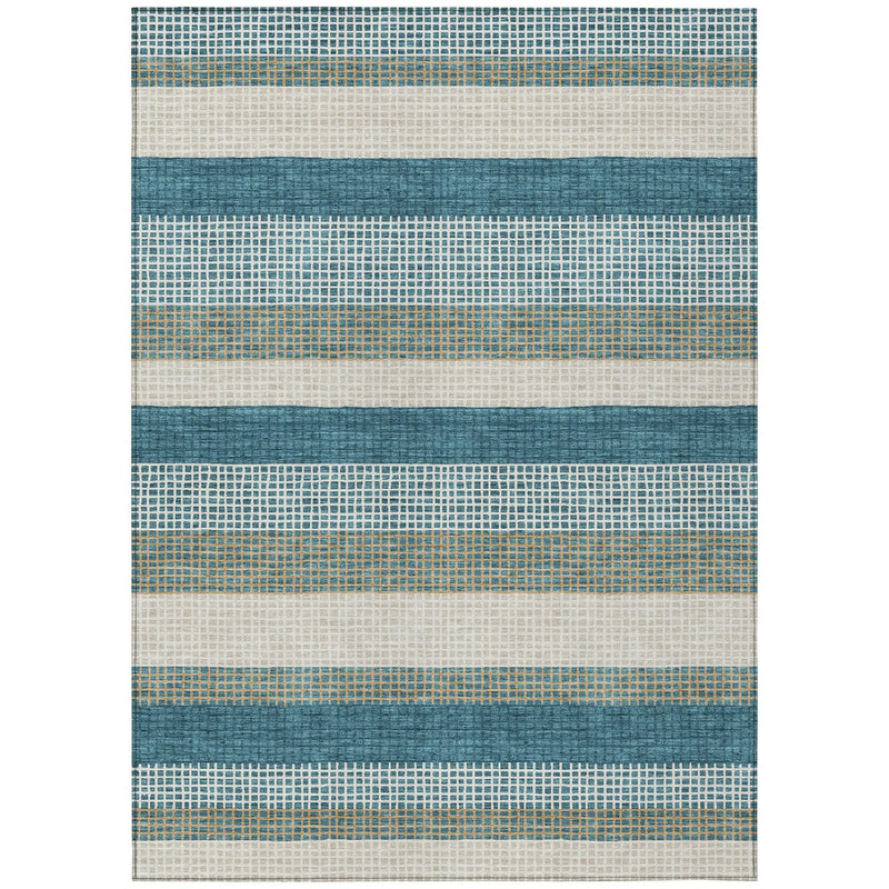 10' X 14' Teal Blue And Ivory Striped Washable Indoor Outdoor Area Rug Homeroots Outdoor