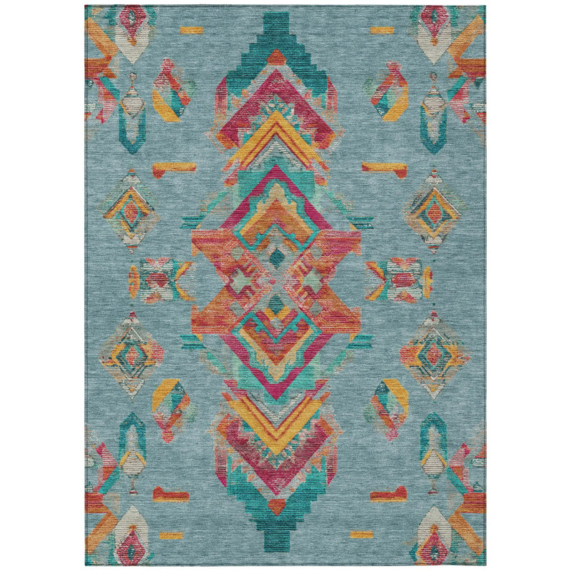 10' X 14' Teal Blue And Ivory Tribal Washable Indoor Outdoor Area Rug Homeroots Outdoor