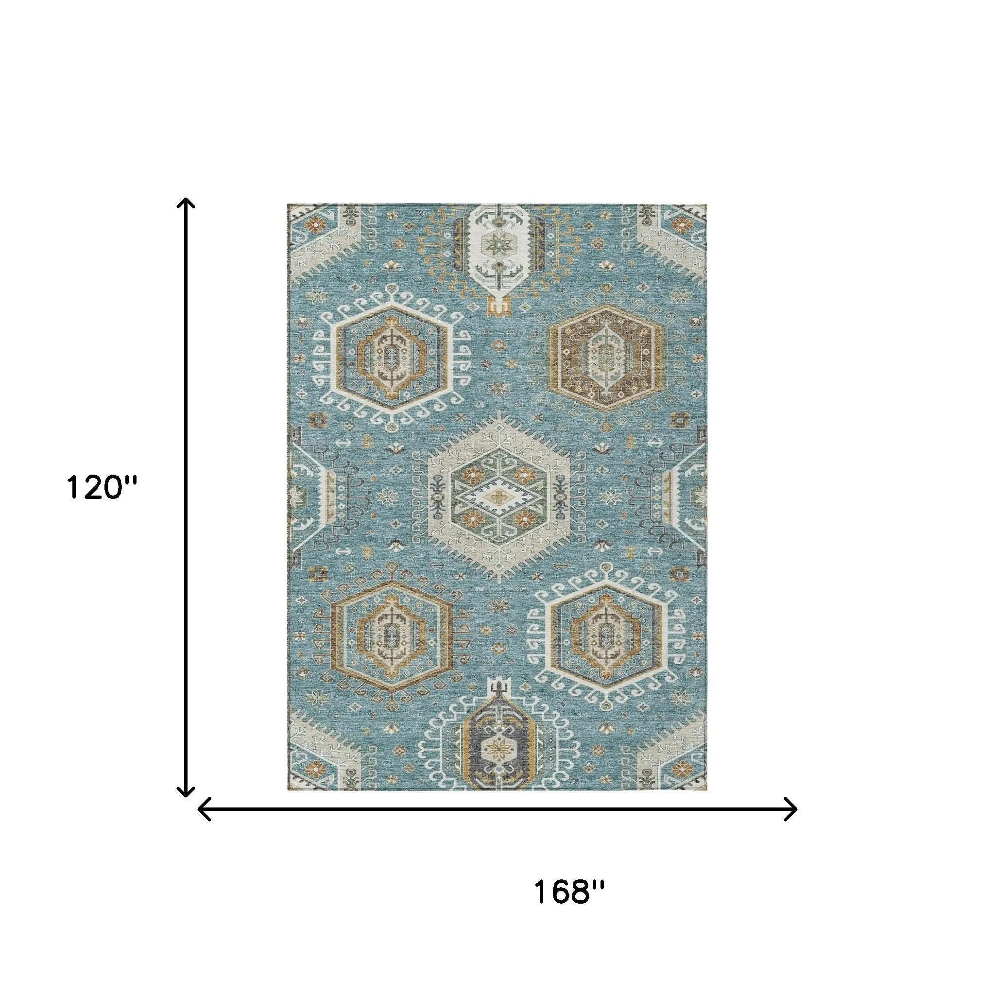 10' X 14' Teal Blue And Ivory Tribal Washable Indoor Outdoor Area Rug Homeroots Outdoor