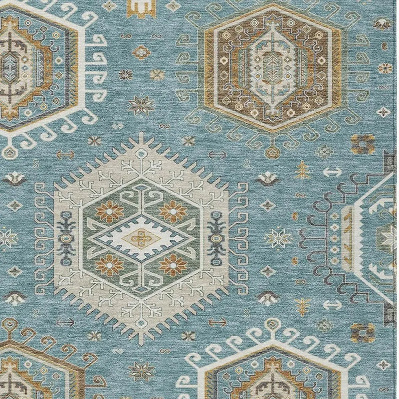 10' X 14' Teal Blue And Ivory Tribal Washable Indoor Outdoor Area Rug Homeroots Outdoor