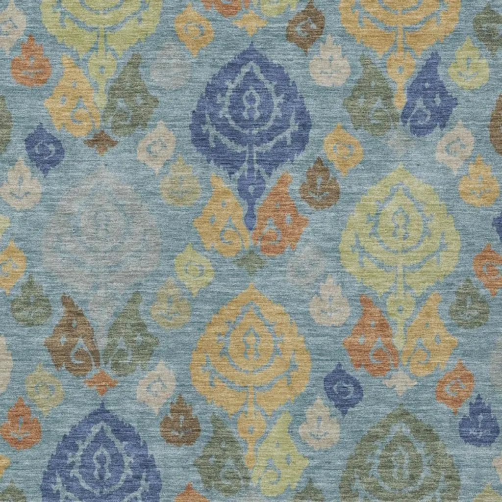 10' X 14' Teal Blue And Navy Blue Damask Washable Indoor Outdoor Area Rug Homeroots Outdoor