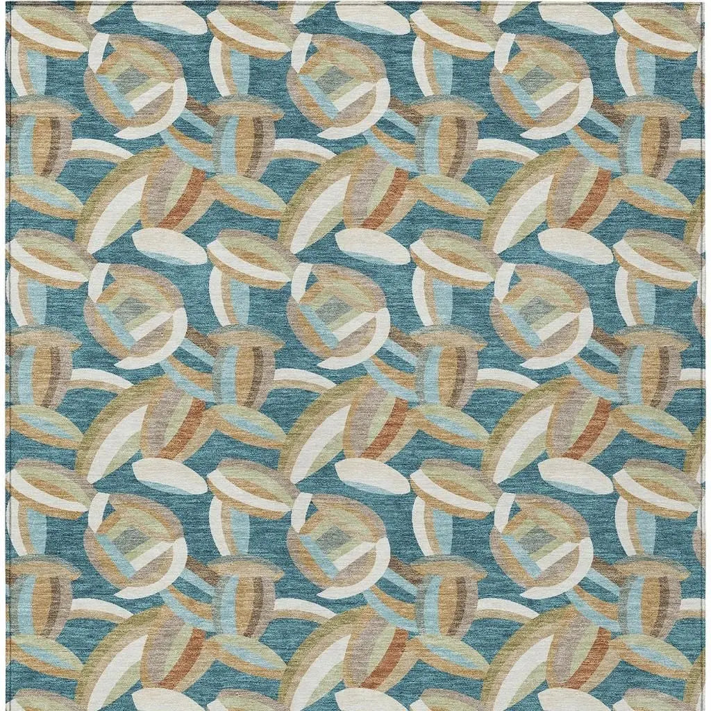 10' X 14' Teal Blue And Orange Abstract Washable Indoor Outdoor Area Rug Homeroots Outdoor