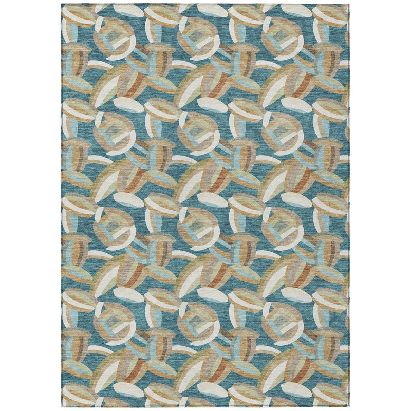 10' X 14' Teal Blue And Orange Abstract Washable Indoor Outdoor Area Rug Homeroots Outdoor