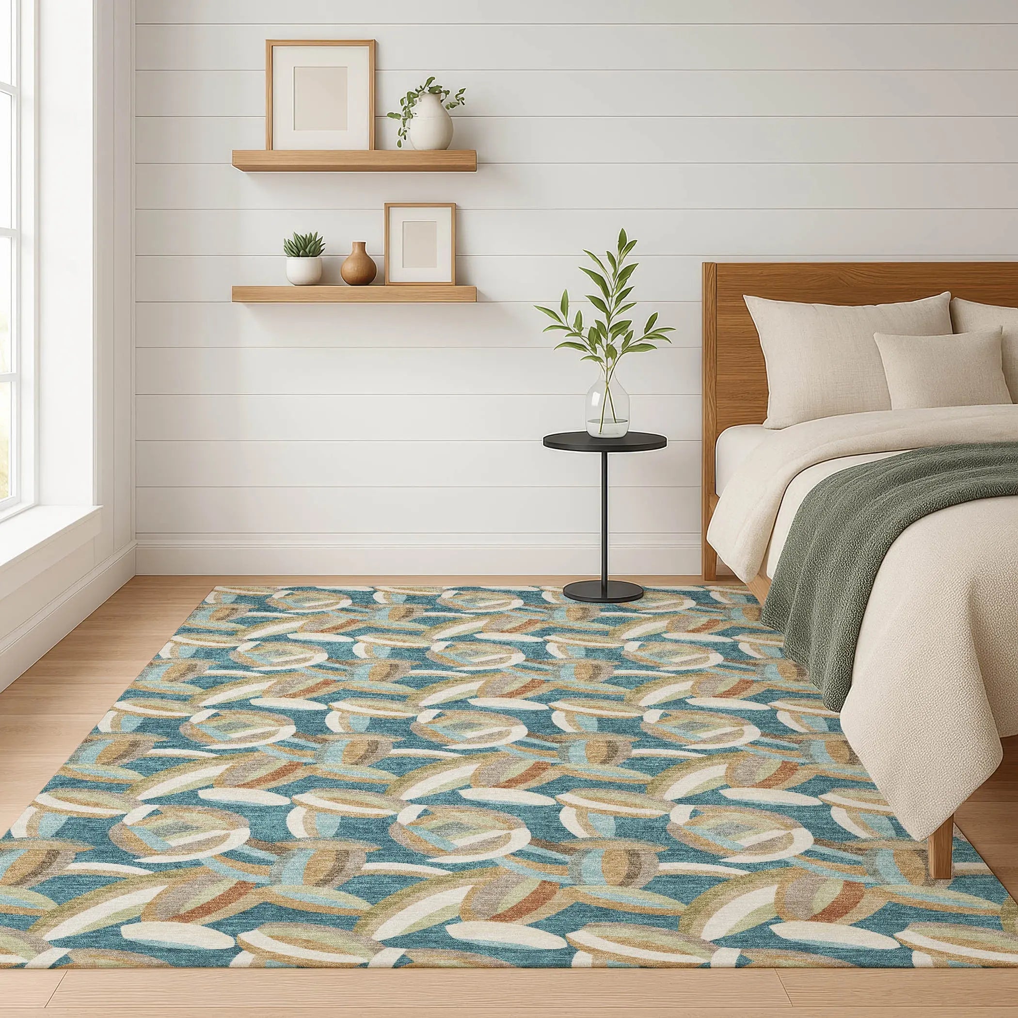 10' X 14' Teal Blue And Orange Abstract Washable Indoor Outdoor Area Rug Homeroots Outdoor