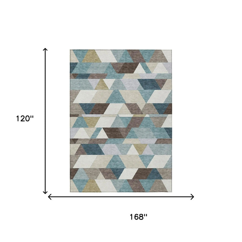 10' X 14' Teal Blue And Pale Aqua Geometric Washable Indoor Outdoor Area Rug Homeroots Outdoor