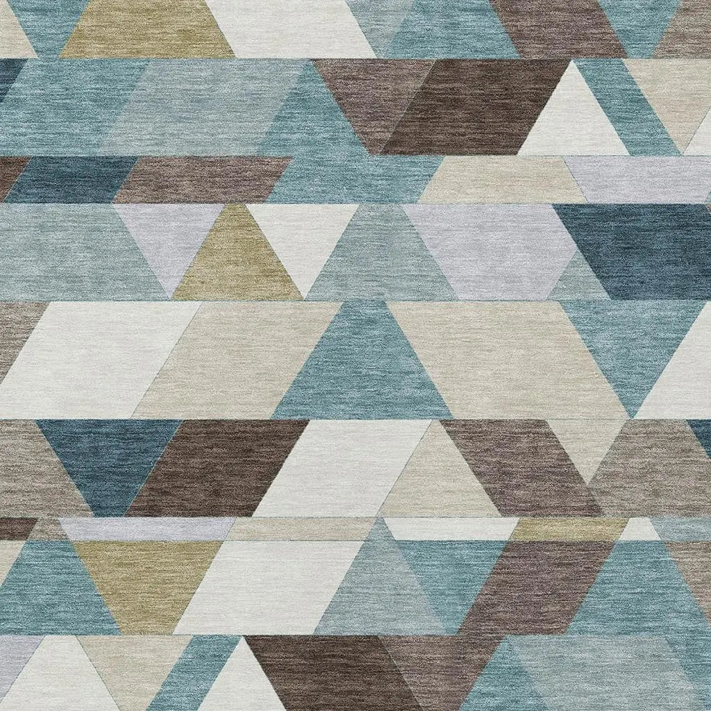 10' X 14' Teal Blue And Pale Aqua Geometric Washable Indoor Outdoor Area Rug Homeroots Outdoor