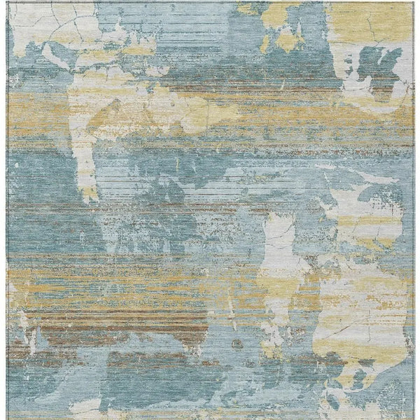 10' X 14' Teal Blue And Pewter Abstract Washable Indoor Outdoor Area Rug Homeroots Outdoor