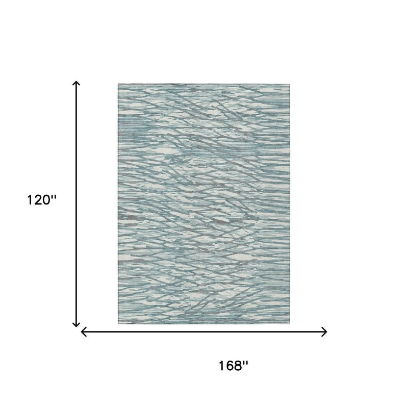 10' X 14' Teal Blue And Pewter Abstract Washable Indoor Outdoor Area Rug Homeroots Outdoor