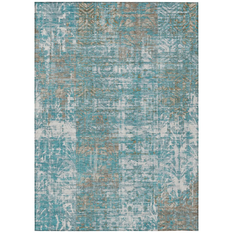 10' X 14' Teal Blue And Pewter Abstract Washable Indoor Outdoor Area Rug Homeroots Outdoor