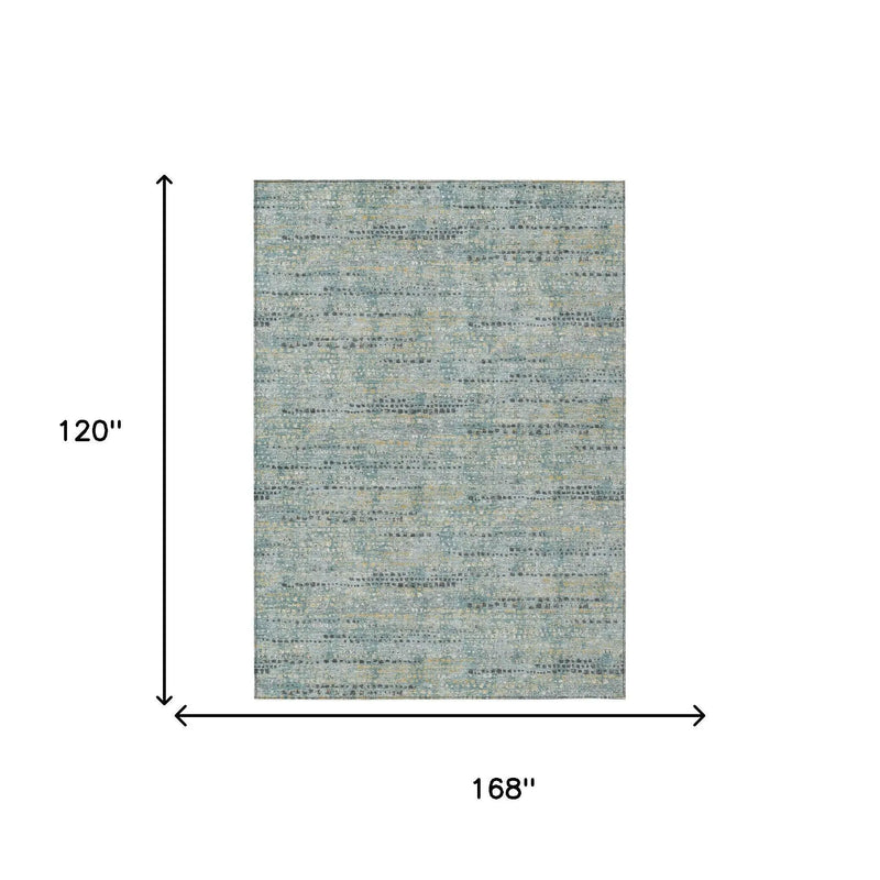 10' X 14' Teal Blue And Pewter Abstract Washable Indoor Outdoor Area Rug Homeroots Outdoor