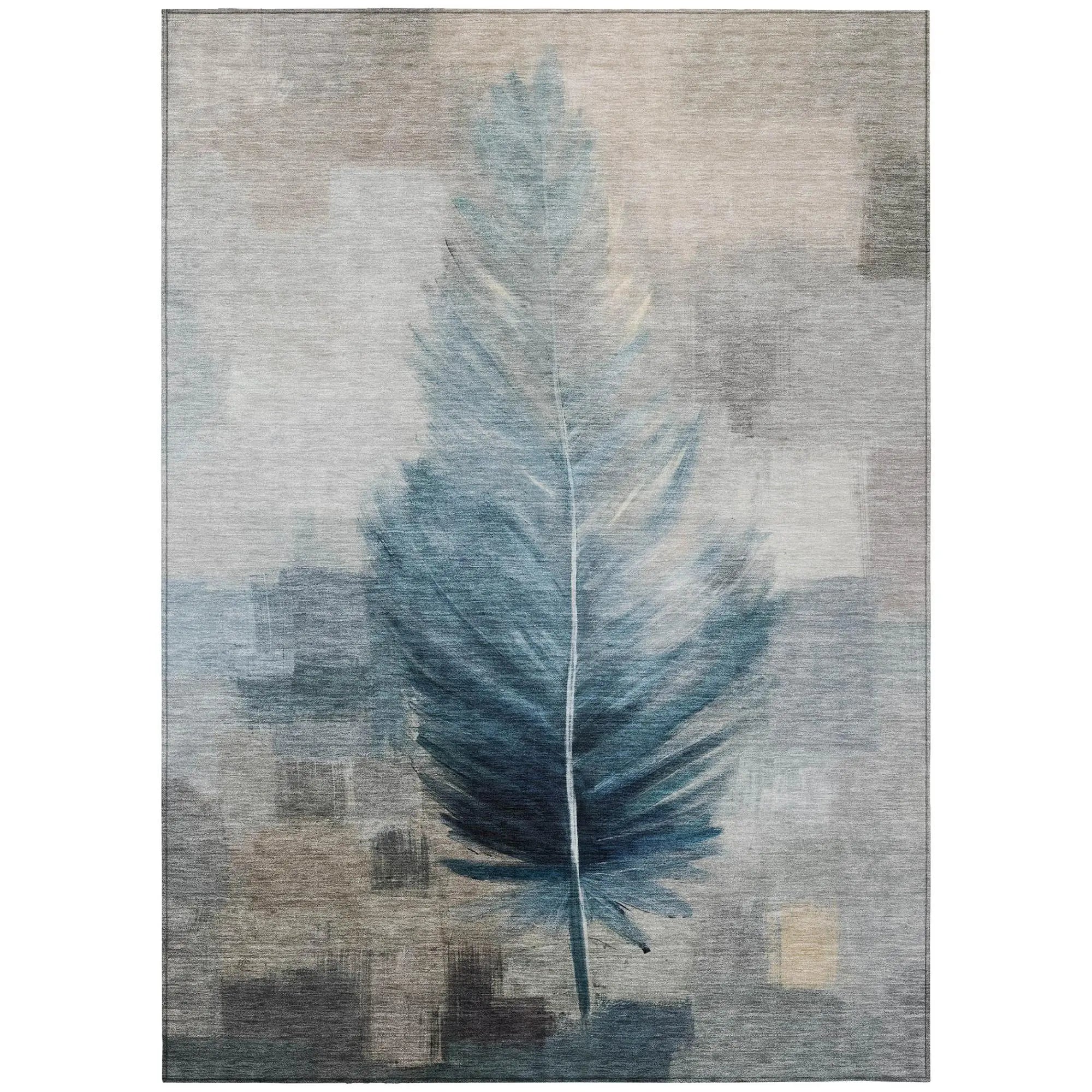10' X 14' Teal Blue And Pewter Botanical Leaves Washable Indoor Outdoor Area Rug Homeroots Outdoor