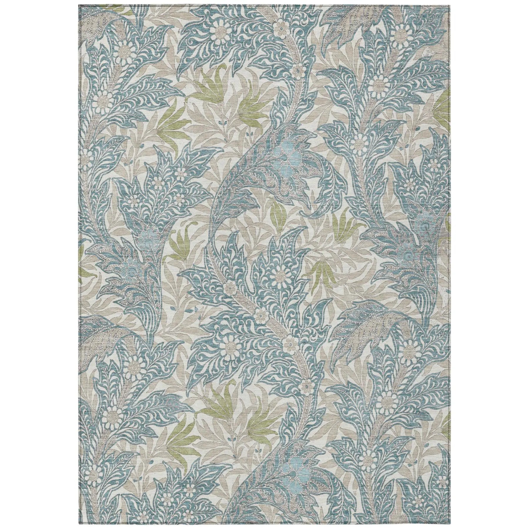 10' X 14' Teal Blue And Pewter Botanical Leaves Washable Indoor Outdoor Area Rug Homeroots Outdoor