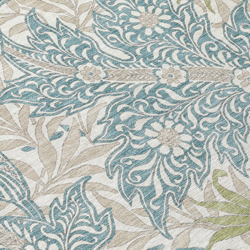 10' X 14' Teal Blue And Pewter Botanical Leaves Washable Indoor Outdoor Area Rug Homeroots Outdoor