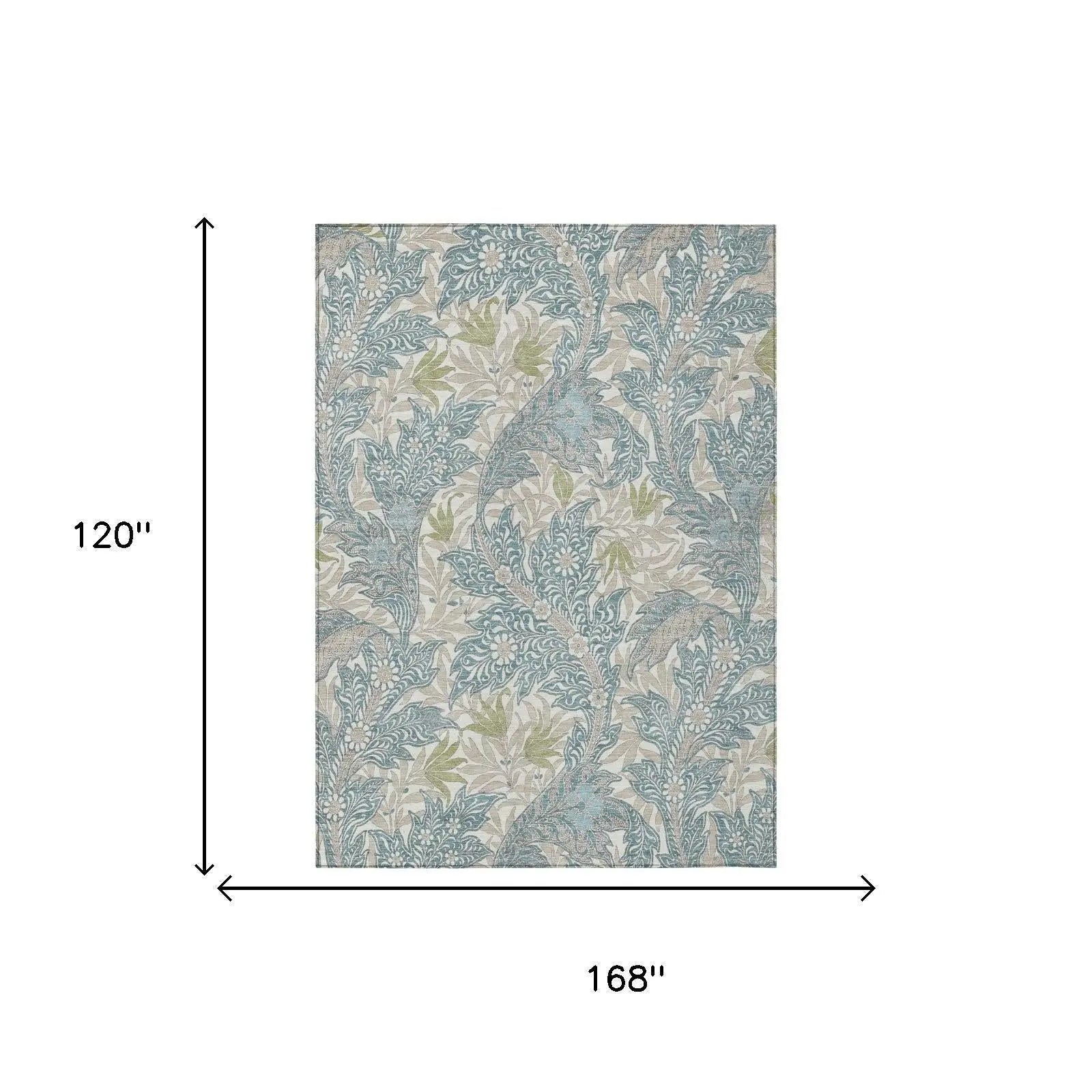 10' X 14' Teal Blue And Pewter Botanical Leaves Washable Indoor Outdoor Area Rug Homeroots Outdoor