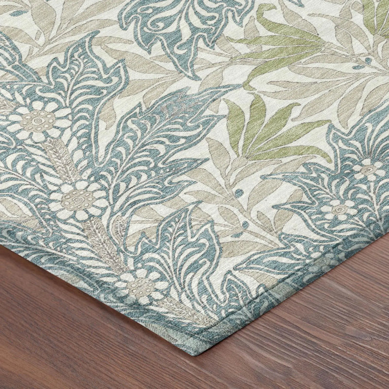 10' X 14' Teal Blue And Pewter Botanical Leaves Washable Indoor Outdoor Area Rug Homeroots Outdoor