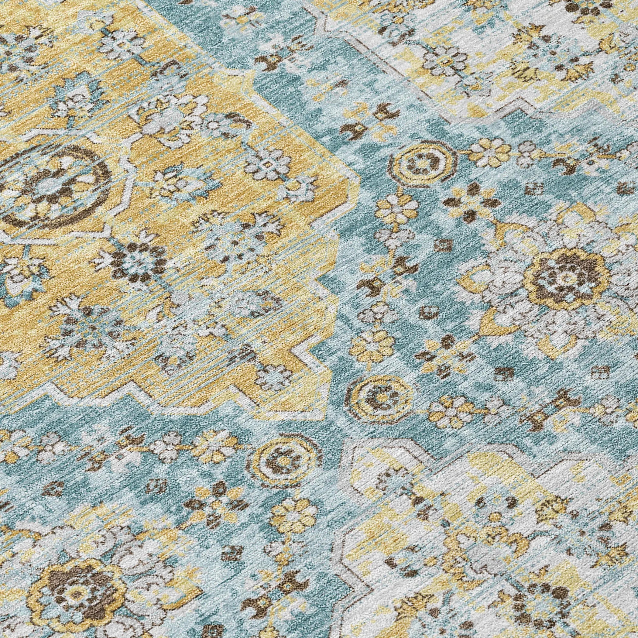 10' X 14' Teal Blue And Pewter Damask Washable Indoor Outdoor Area Rug Homeroots Outdoor