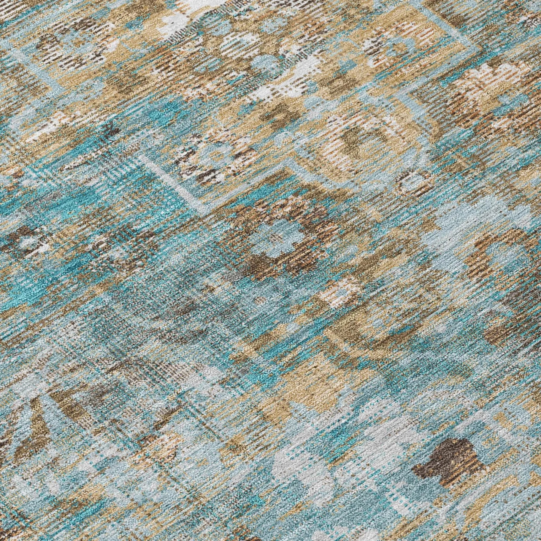 10' X 14' Teal Blue And Pewter Floral Medallion Washable Indoor Outdoor Area Rug Homeroots Outdoor
