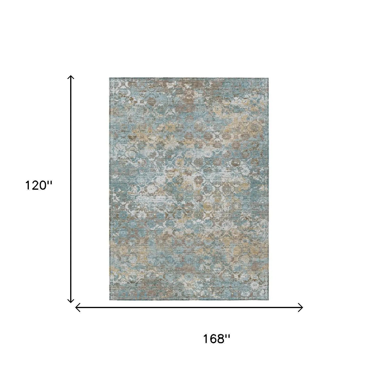 10' X 14' Teal Blue And Pewter Floral Medallion Washable Indoor Outdoor Area Rug Homeroots Outdoor