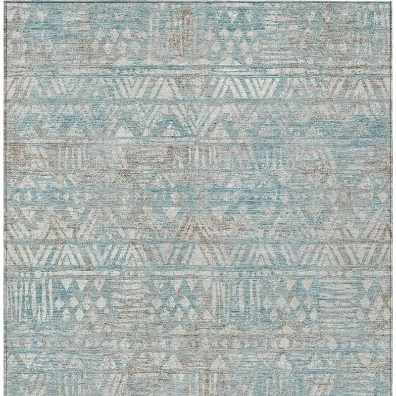 10' X 14' Teal Blue And Pewter Geometric Washable Indoor Outdoor Area Rug Homeroots Outdoor