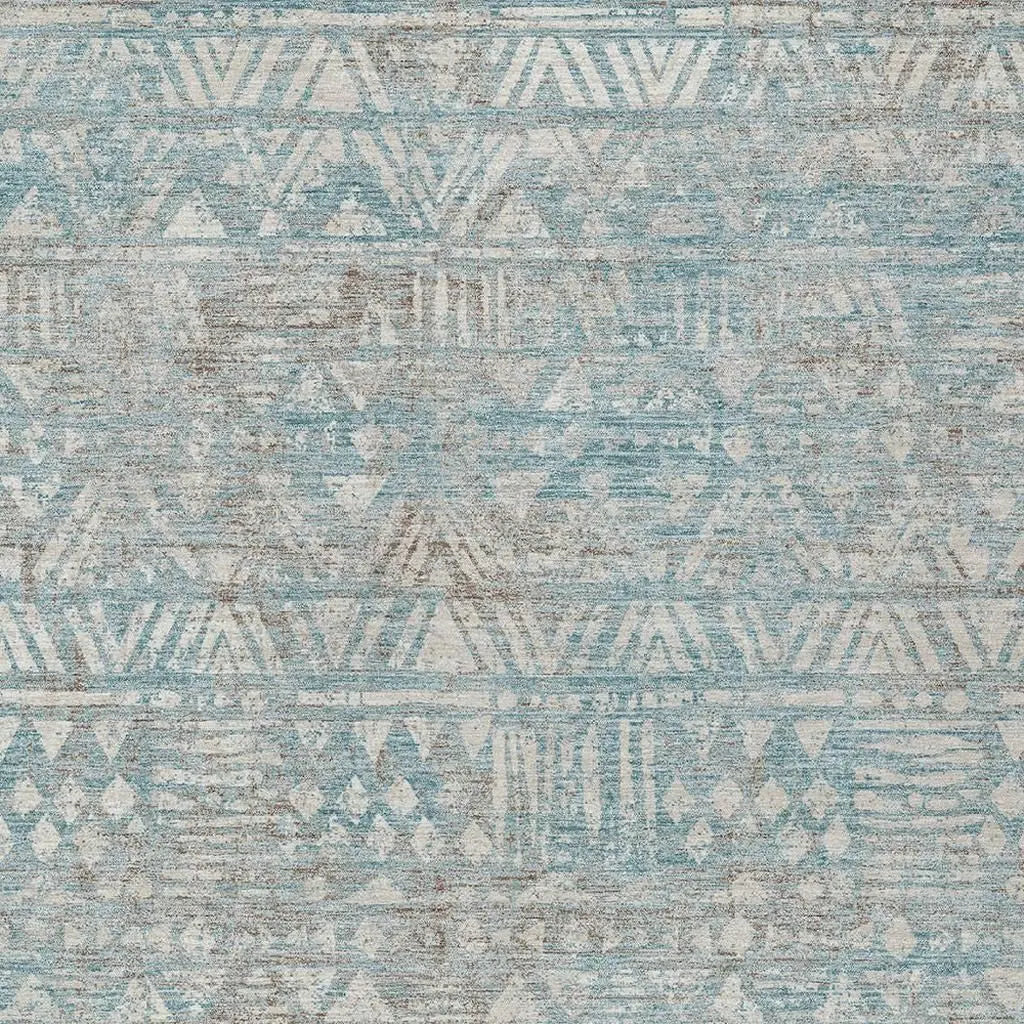 10' X 14' Teal Blue And Pewter Geometric Washable Indoor Outdoor Area Rug Homeroots Outdoor