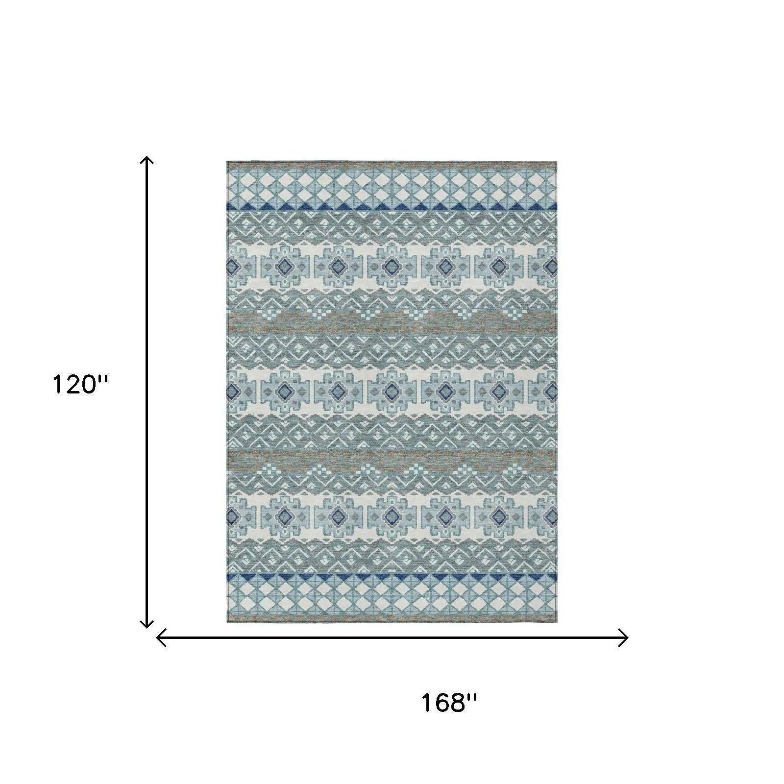 10' X 14' Teal Blue And Pewter Striped Washable Indoor Outdoor Area Rug Homeroots Outdoor