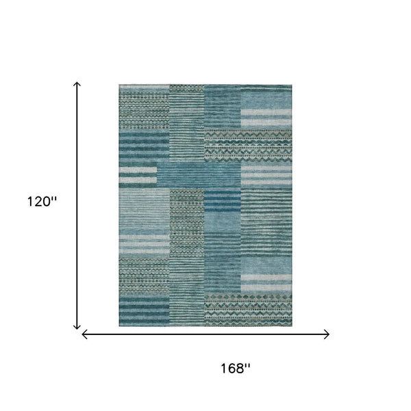 10' X 14' Teal Blue And Pewter Striped Washable Indoor Outdoor Area Rug Homeroots Outdoor