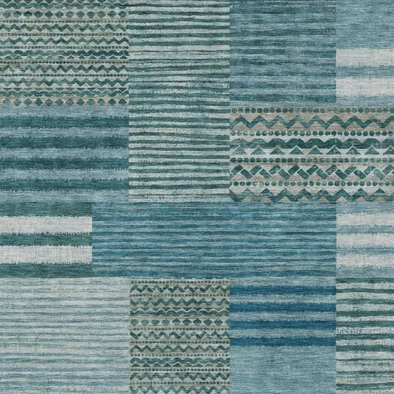 10' X 14' Teal Blue And Pewter Striped Washable Indoor Outdoor Area Rug Homeroots Outdoor