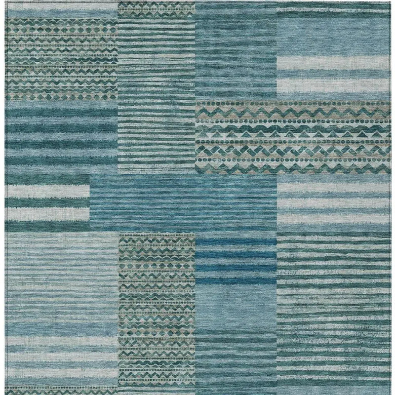 10' X 14' Teal Blue And Pewter Striped Washable Indoor Outdoor Area Rug Homeroots Outdoor