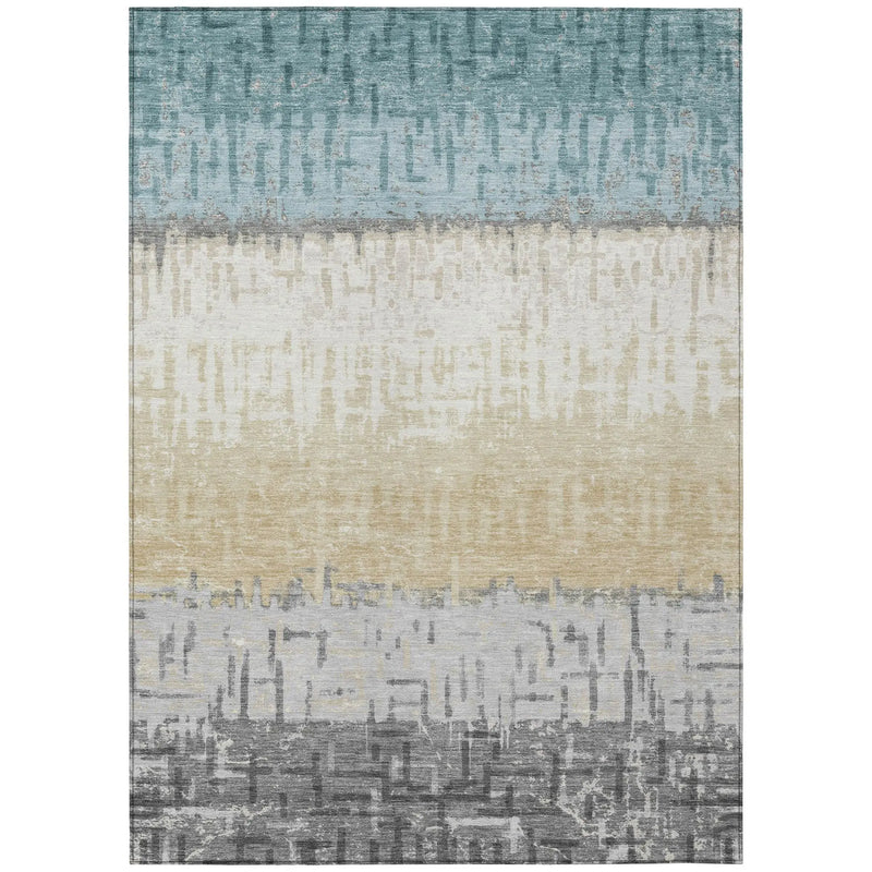 10' X 14' Teal Blue And Pewter Striped Washable Indoor Outdoor Area Rug Homeroots Outdoor