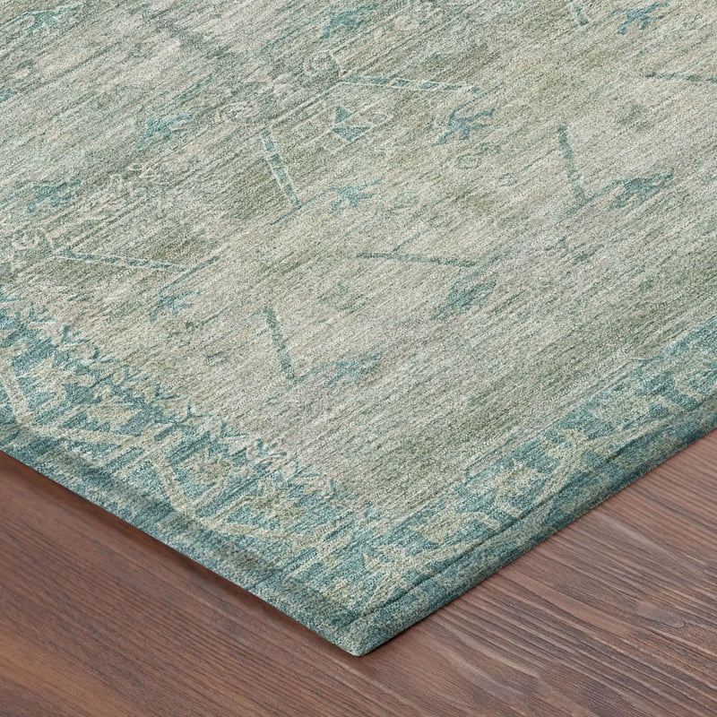 10' X 14' Teal Blue And Pewter Tribal Washable Indoor Outdoor Area Rug Homeroots Outdoor