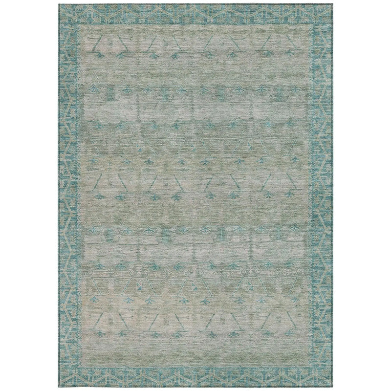 10' X 14' Teal Blue And Pewter Tribal Washable Indoor Outdoor Area Rug Homeroots Outdoor
