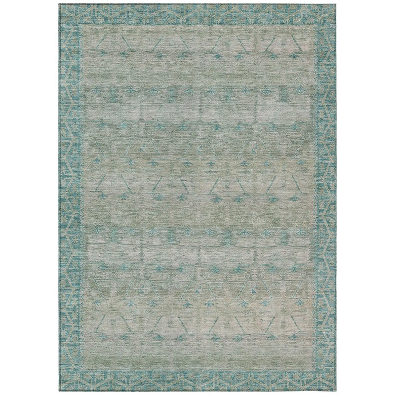 10' X 14' Teal Blue And Pewter Tribal Washable Indoor Outdoor Area Rug Homeroots Outdoor