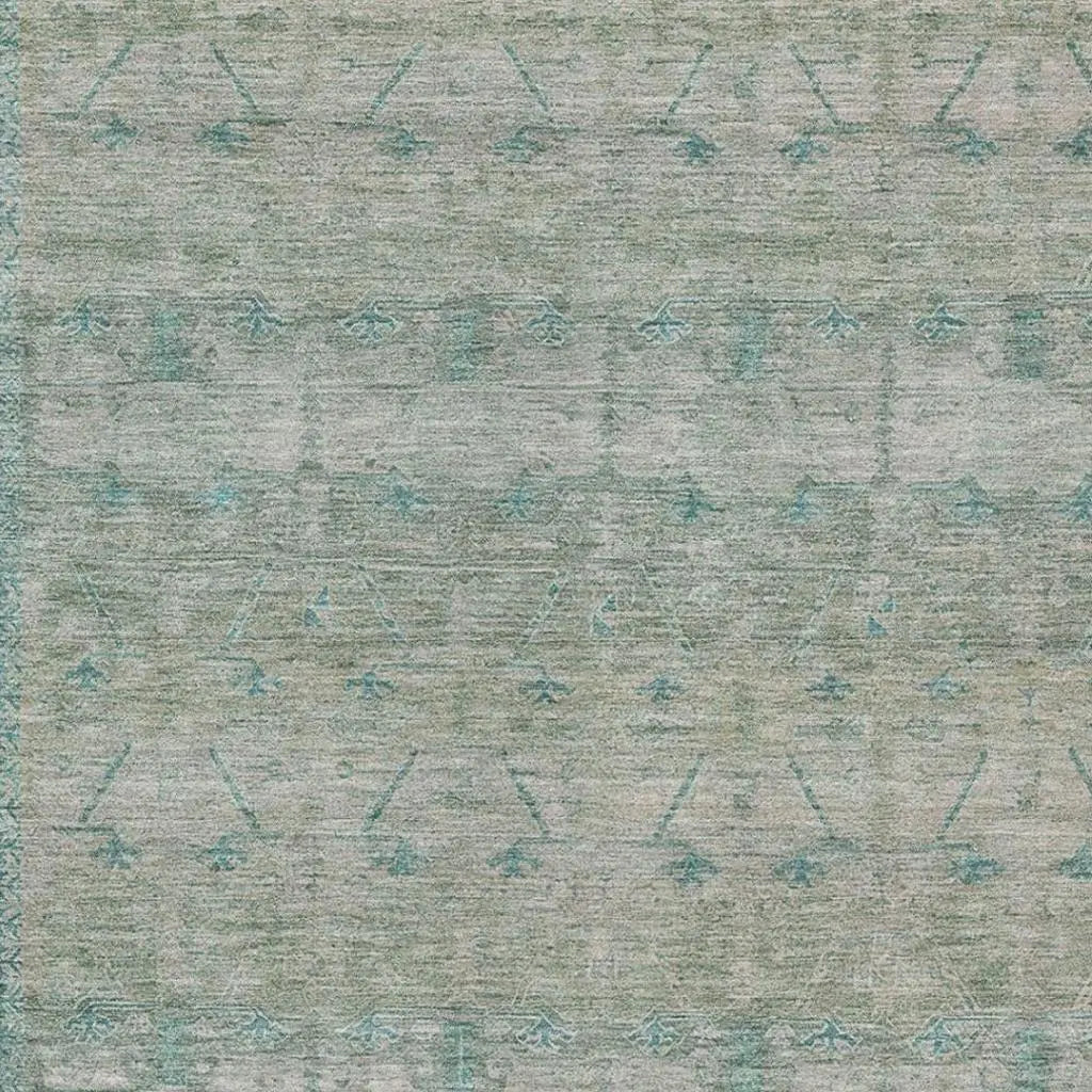 10' X 14' Teal Blue And Pewter Tribal Washable Indoor Outdoor Area Rug Homeroots Outdoor