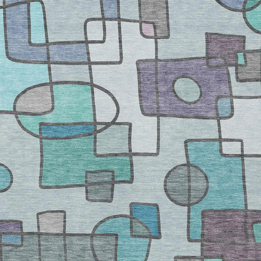 10' X 14' Teal Blue And Plum Geometric Washable Indoor Outdoor Area Rug Homeroots Outdoor