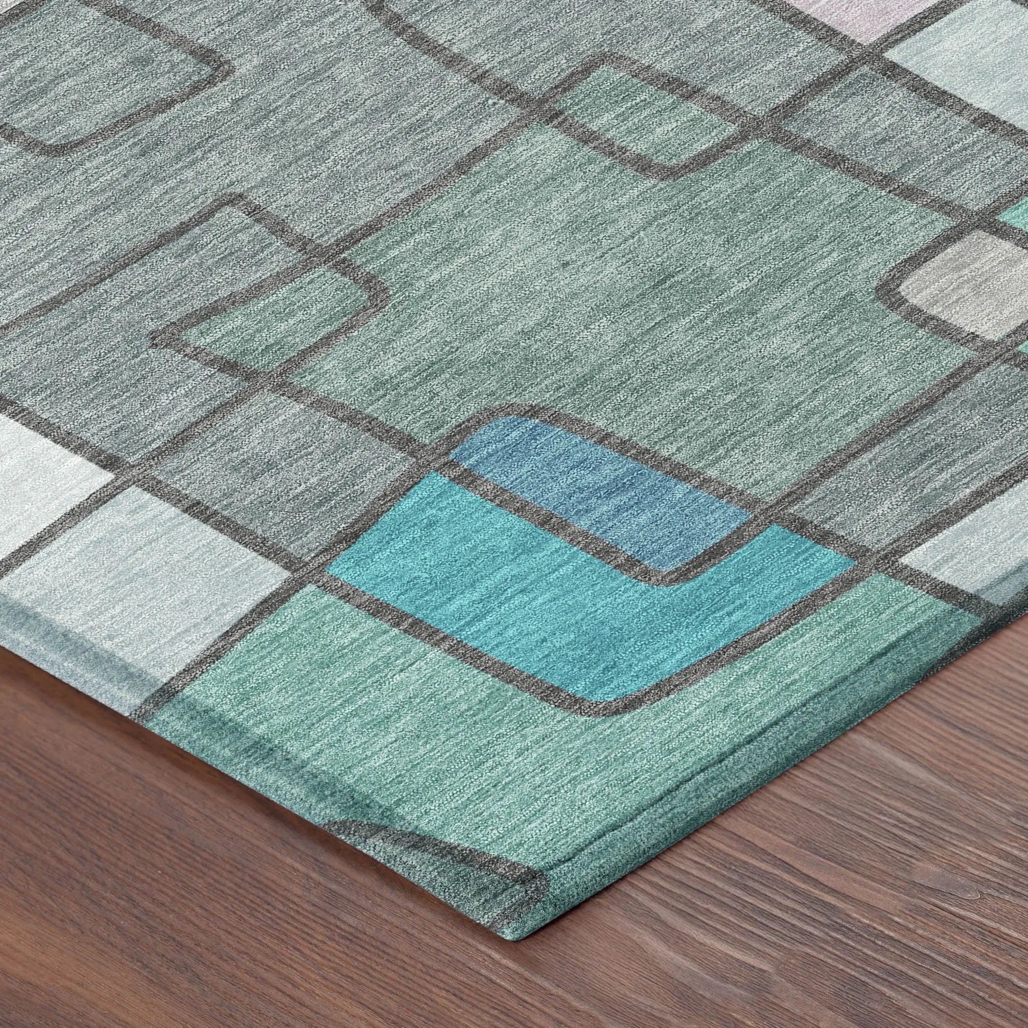 10' X 14' Teal Blue And Plum Geometric Washable Indoor Outdoor Area Rug Homeroots Outdoor