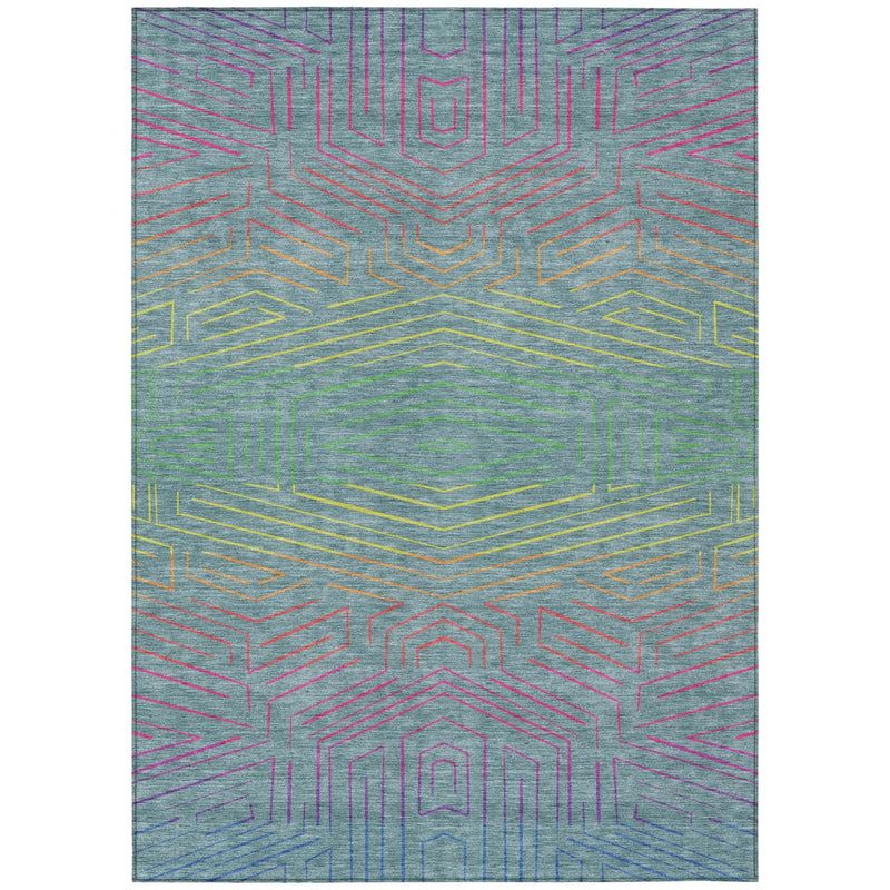 10' X 14' Teal Blue And Purple Geometric Washable Indoor Outdoor Area Rug Homeroots Outdoor