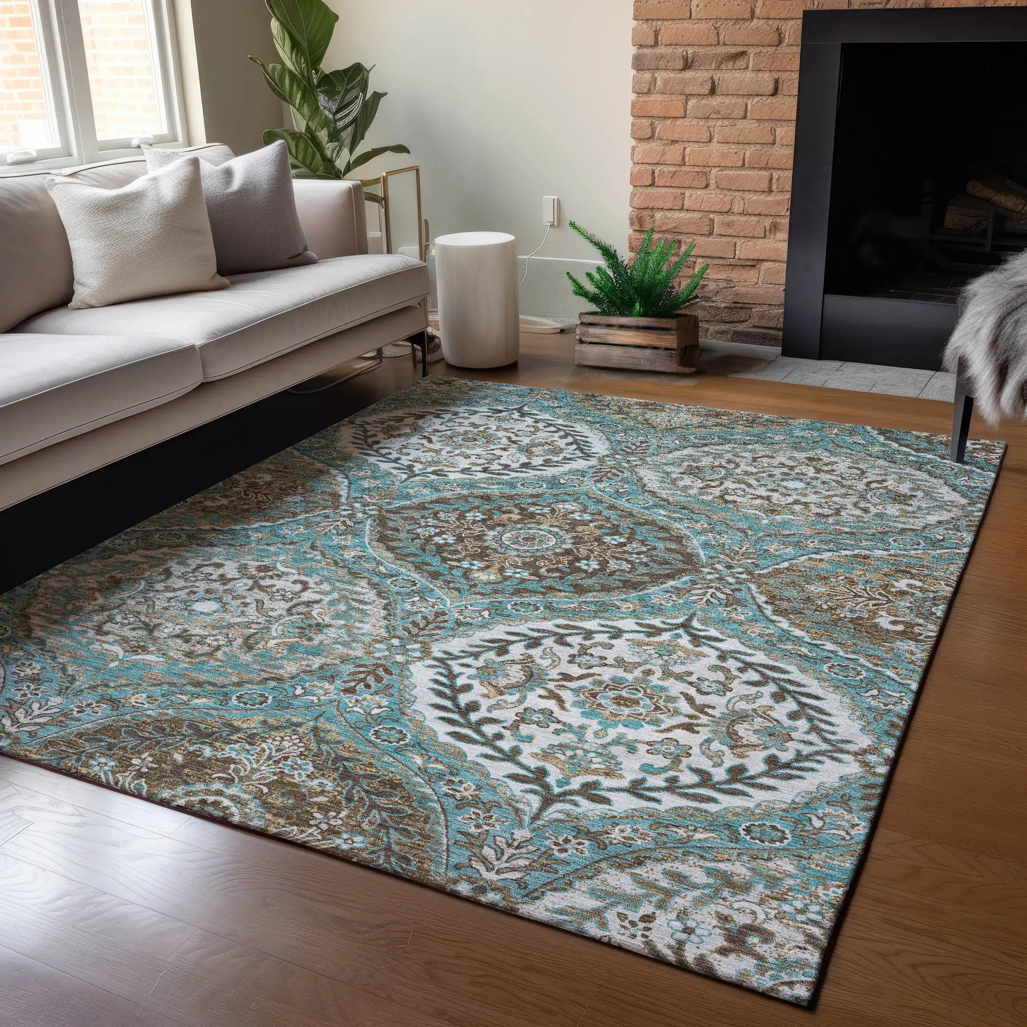 10' X 14' Teal Blue And Purple Ogee Washable Indoor Outdoor Area Rug Homeroots Outdoor