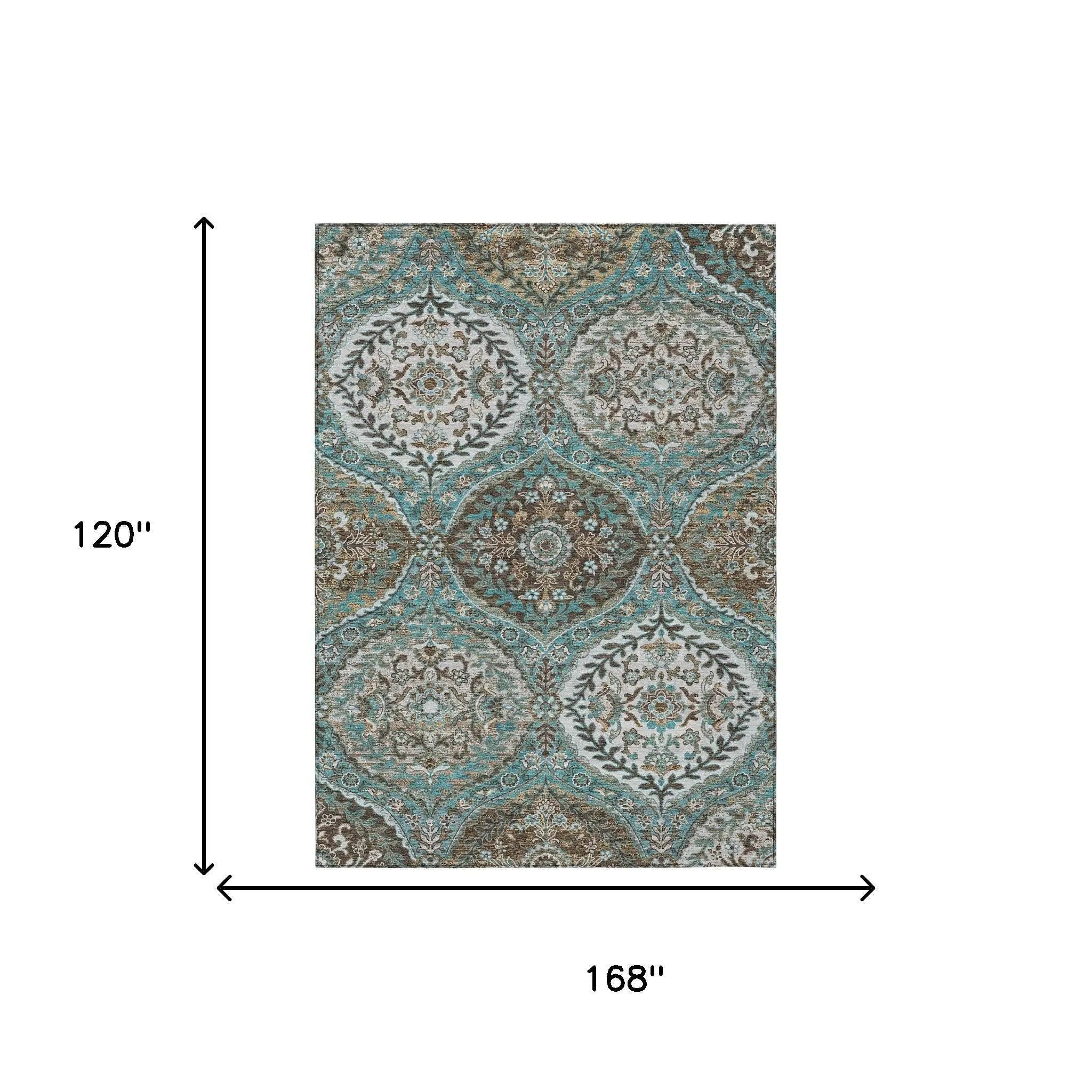 10' X 14' Teal Blue And Purple Ogee Washable Indoor Outdoor Area Rug Homeroots Outdoor