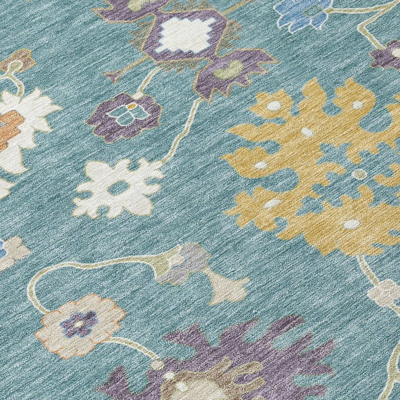 10' X 14' Teal Blue And Sage Oriental Washable Indoor Outdoor Area Rug Homeroots Outdoor
