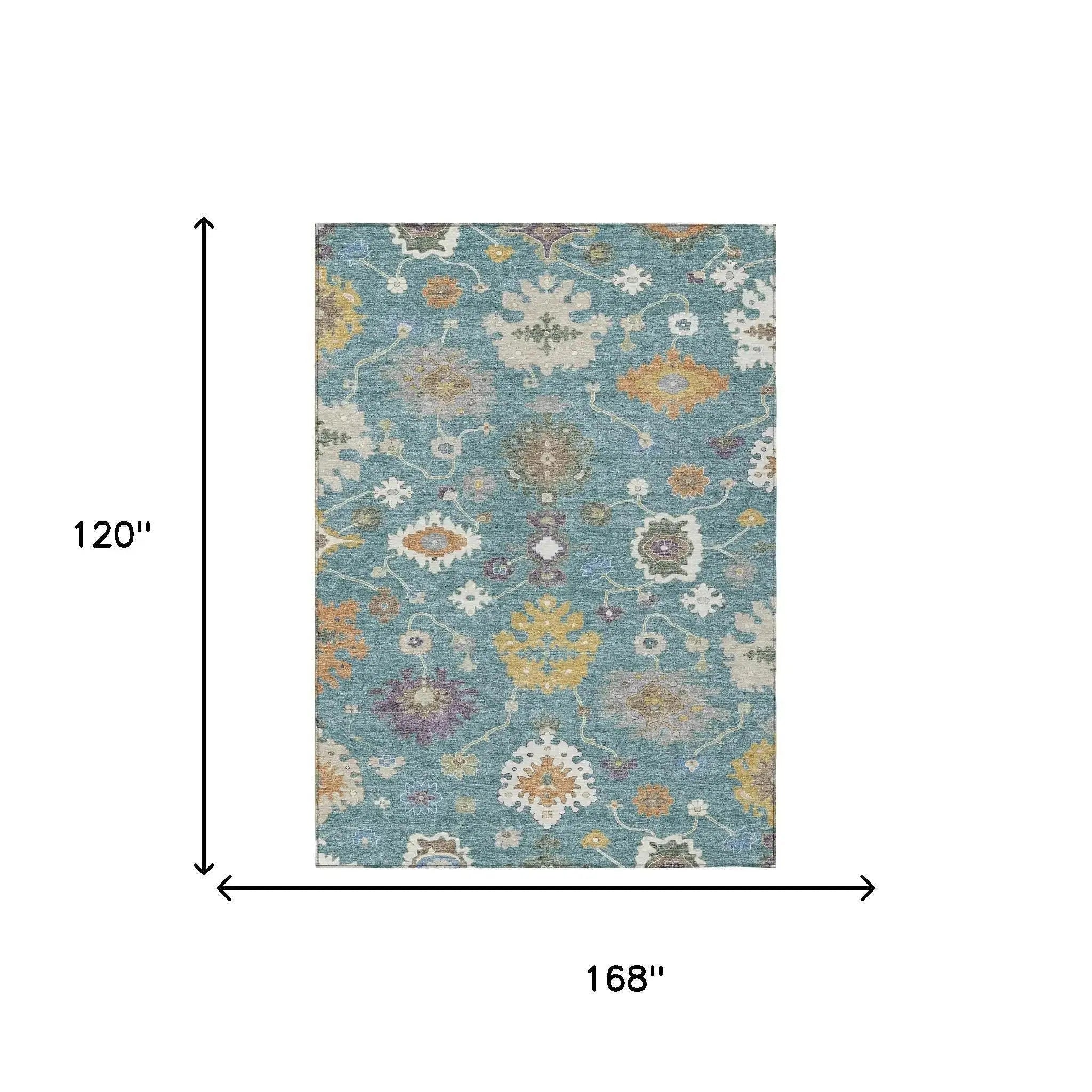 10' X 14' Teal Blue And Sage Oriental Washable Indoor Outdoor Area Rug Homeroots Outdoor