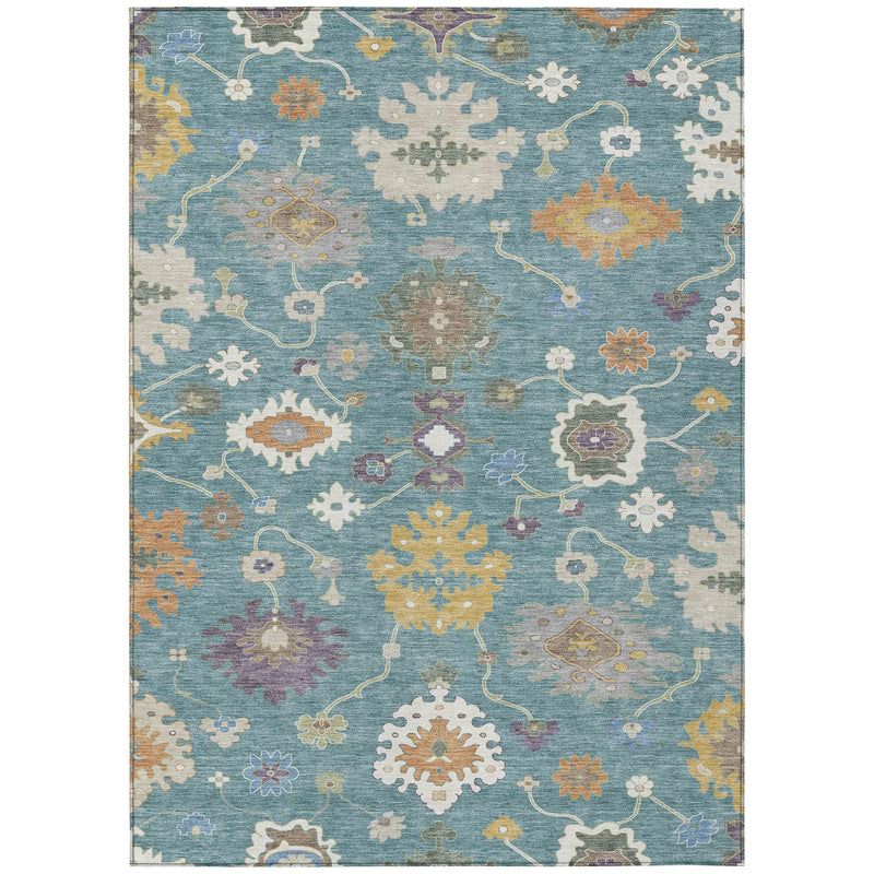 10' X 14' Teal Blue And Sage Oriental Washable Indoor Outdoor Area Rug Homeroots Outdoor