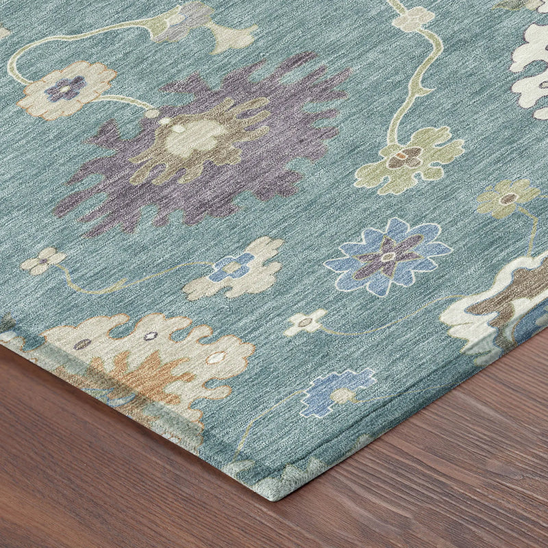 10' X 14' Teal Blue And Sage Oriental Washable Indoor Outdoor Area Rug Homeroots Outdoor