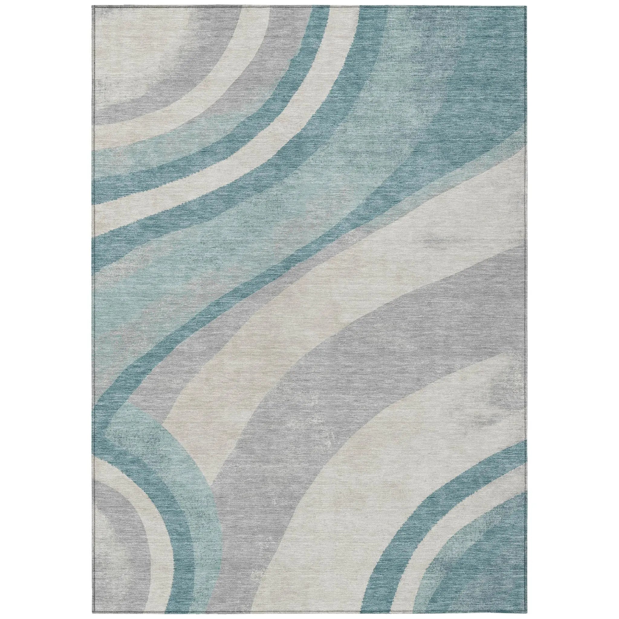 10' X 14' Teal Blue And Silver Abstract Washable Indoor Outdoor Area Rug Homeroots Outdoor