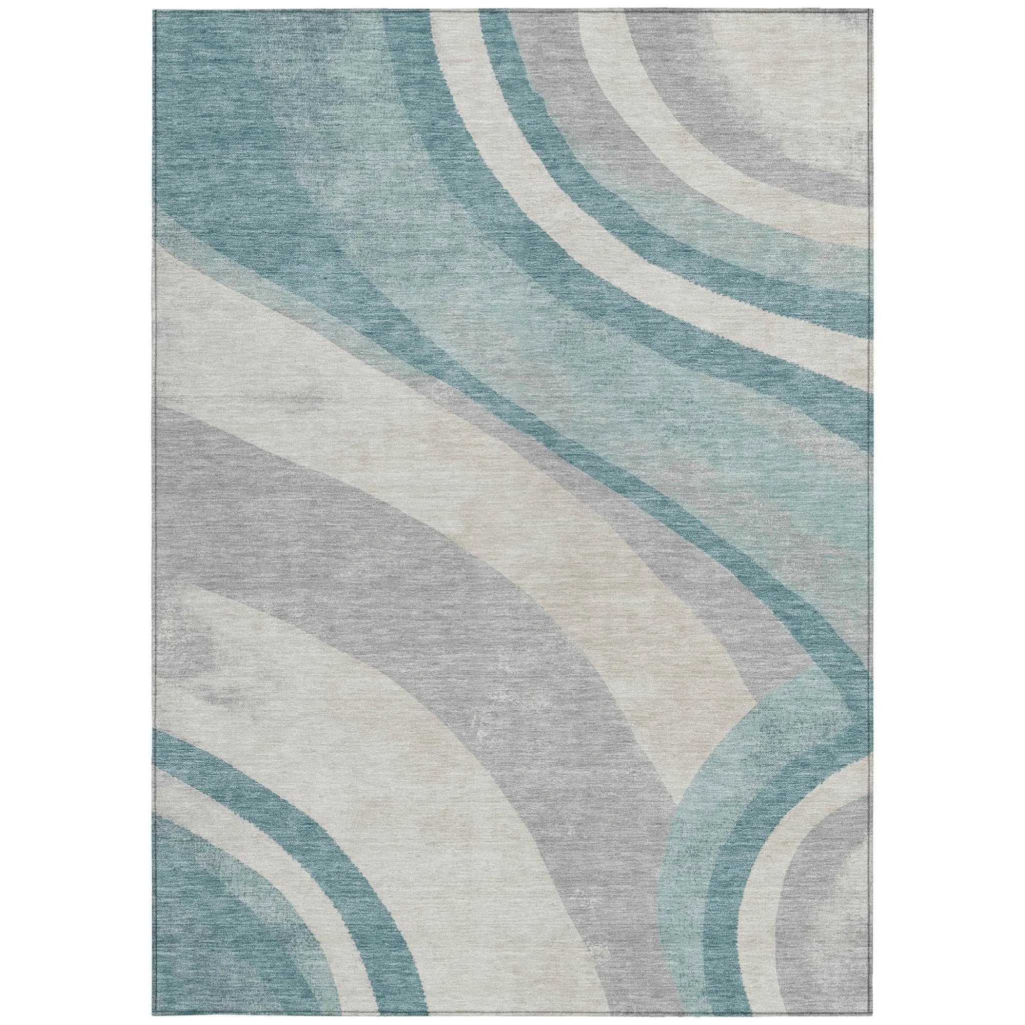 10' X 14' Teal Blue And Silver Abstract Washable Indoor Outdoor Area Rug Homeroots Outdoor