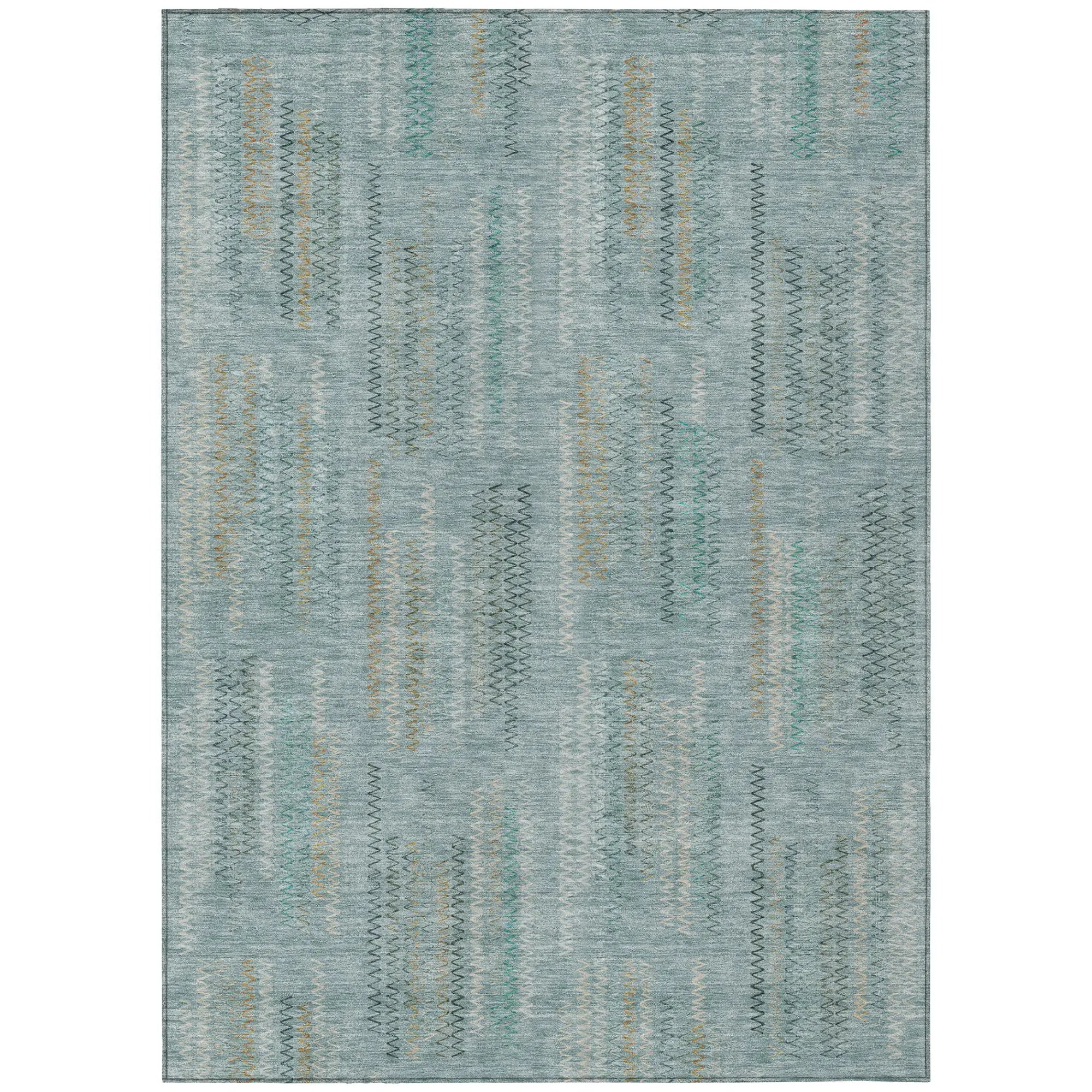 10' X 14' Teal Blue And Silver Abstract Washable Indoor Outdoor Area Rug Homeroots Outdoor