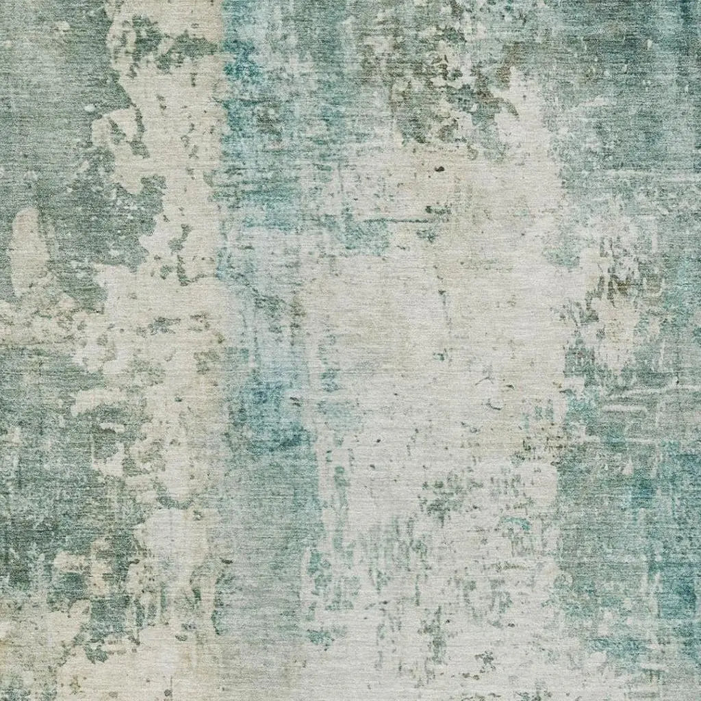 10' X 14' Teal Blue And Silver Abstract Washable Indoor Outdoor Area Rug Homeroots Outdoor