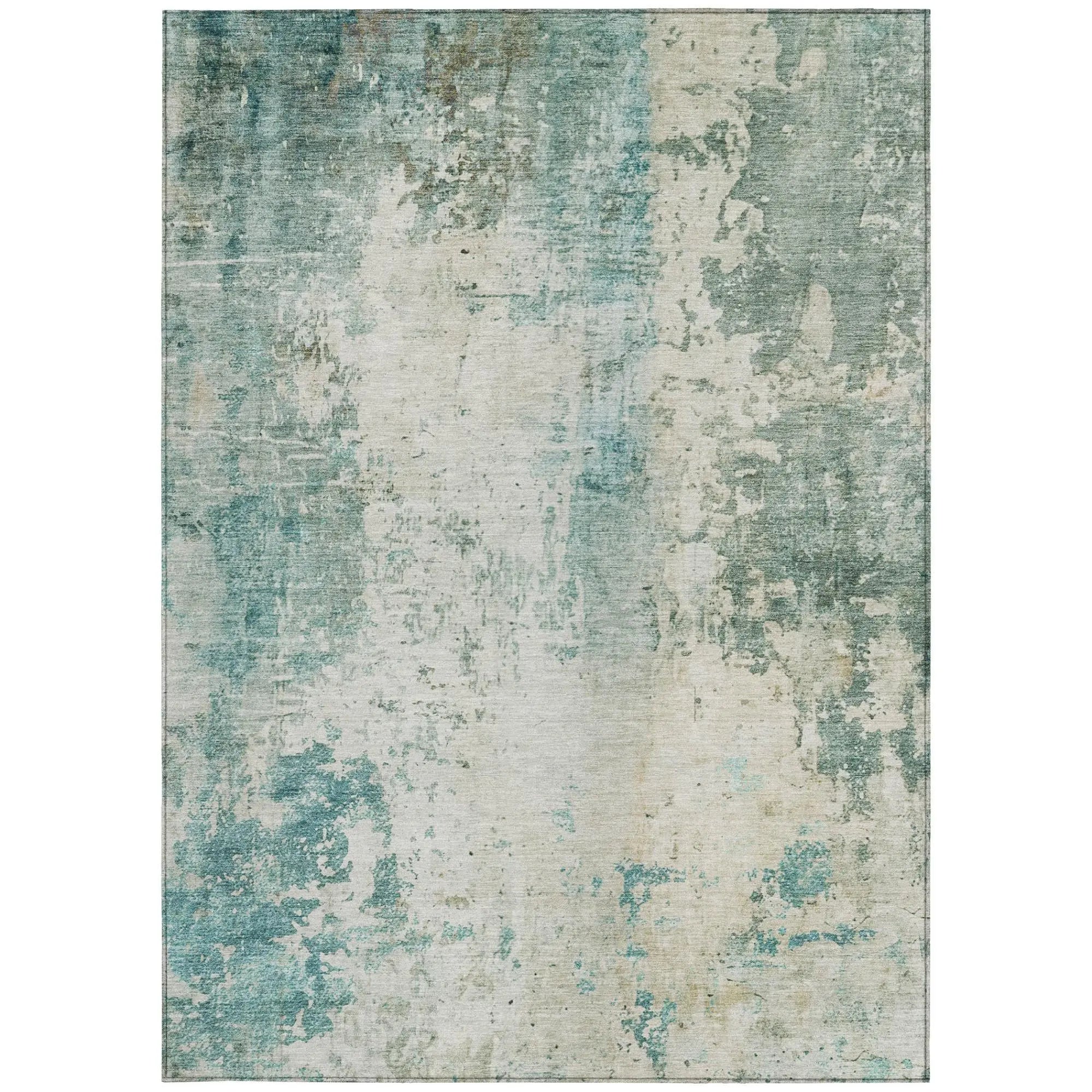 10' X 14' Teal Blue And Silver Abstract Washable Indoor Outdoor Area Rug Homeroots Outdoor