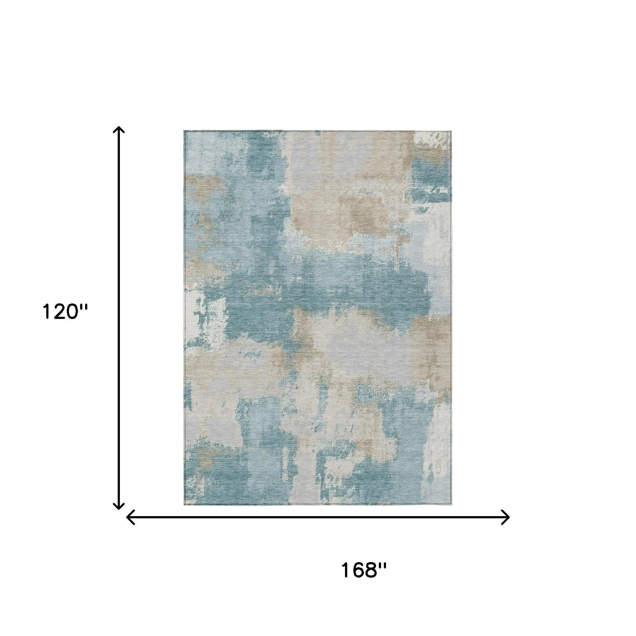 10' X 14' Teal Blue And Silver Abstract Washable Indoor Outdoor Area Rug Homeroots Outdoor