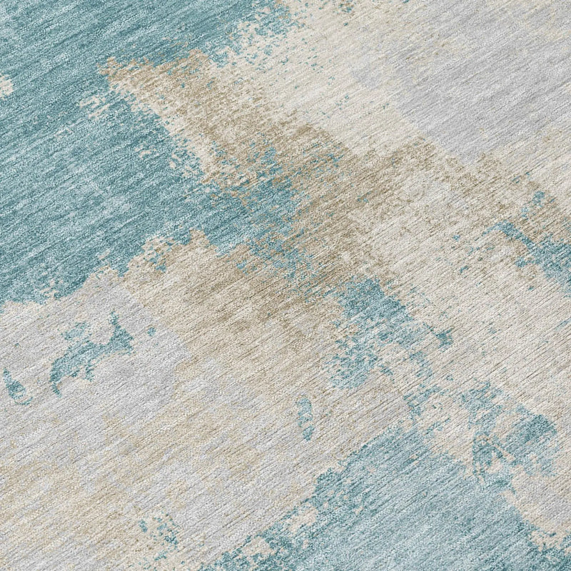 10' X 14' Teal Blue And Silver Abstract Washable Indoor Outdoor Area Rug Homeroots Outdoor