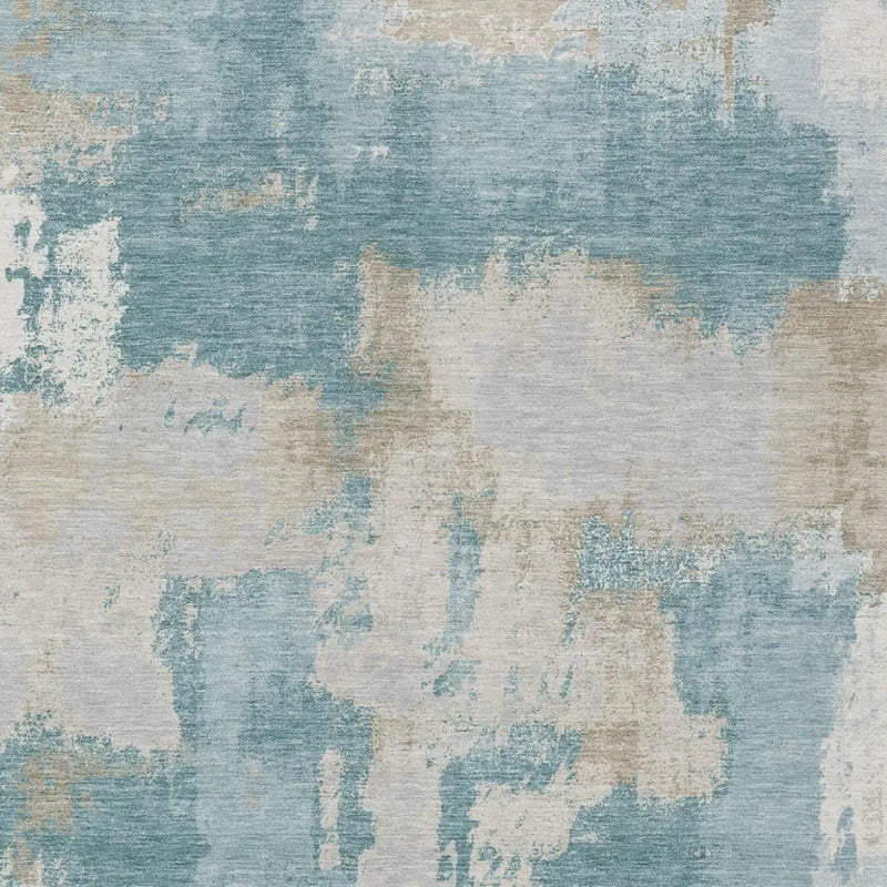 10' X 14' Teal Blue And Silver Abstract Washable Indoor Outdoor Area Rug Homeroots Outdoor